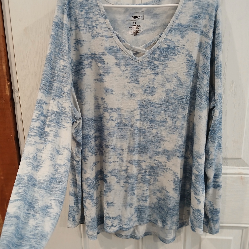 Sonoma Blue and White V-Neck Top